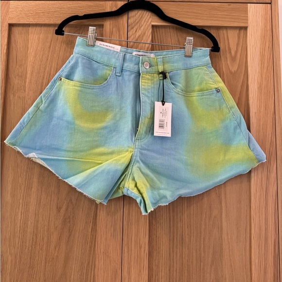 WeWoreWhat Blue and Yellow Jean Shorts High-Waisted Tie-Dye - Picture 2 of 5